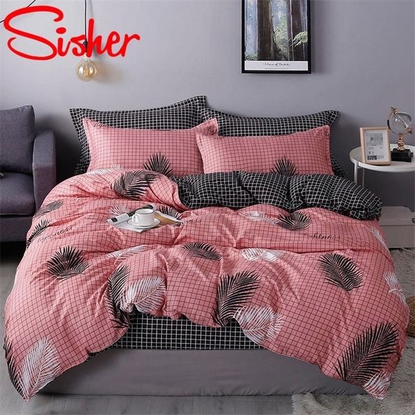 Nordic Bedding Set Folha Impresso Cama de Cama de Roupa Plaid Devet Capa 240x220 Única Dupla Queen King Quilt Covers Conjuntos De Roupa Bedlochers 201021