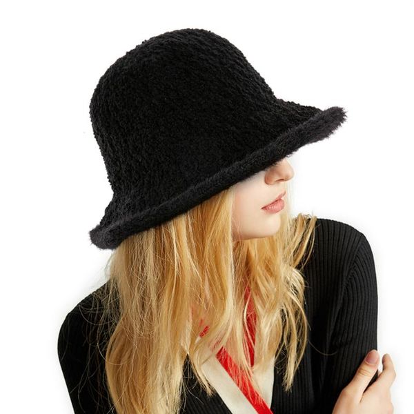 

wide brim hats fisherman hat women knitting female cashmere knitted autumn and winter warm fedoras black soild flat barry.wang 2021, Blue;gray