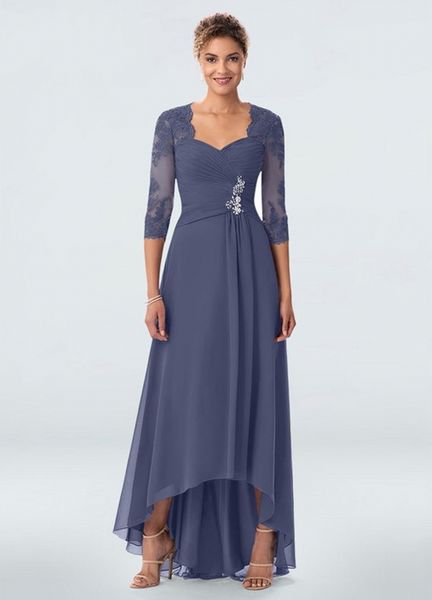 

custom made chiffon lace mother of the bride groom dresses wedding party gowns hi lo 3/4 long sleeves fashion evening dress, Black;red