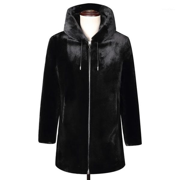 

q7 new fashion man winter clothes 10% mink cashmere coat man fur hooded overcoat long trench coat male zipper jacket1, Black