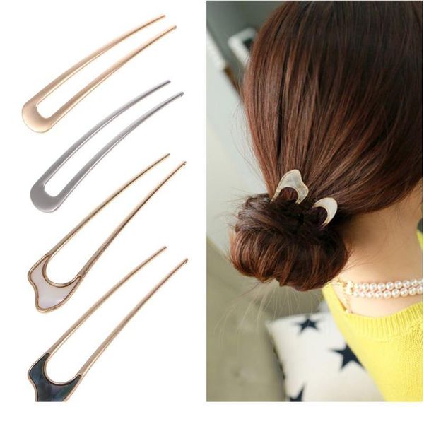 

women girls japanese style metal alloy u-shape hair clip vintage hair sticks for women lady hairpin bun tool wmtqqd, Silver