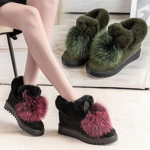 

boots one-pedal wedge plush shoes women's autumn and winter thickening plus fleece thick-soled warm cotton, Black
