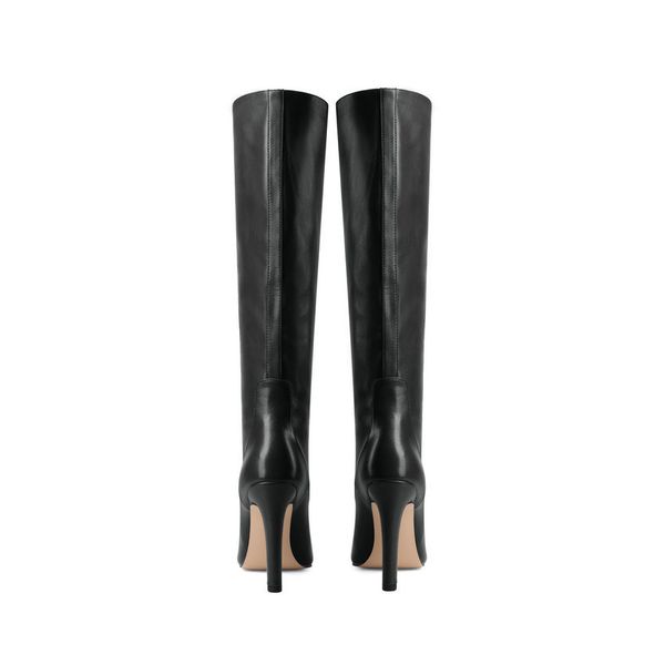 

2021 new thin heel fashion knee high pu leather slip on women shoes pointed toe winter long boots big size 34-43 5a86, Black