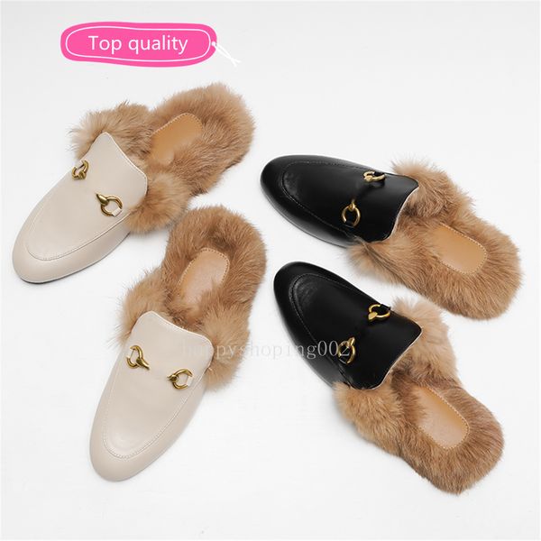

princetown fur slippers fur mules flat chain loafers fur muller slipper ladies casual shoes women loafers muller furry slides, Black