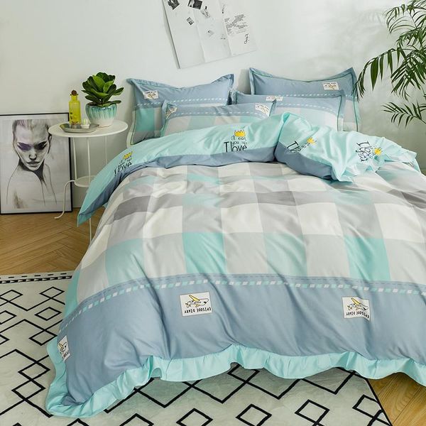 

blue white duvet cover set cotton double-side print quilt cover bed bedclothes bedsheet with pillow cases no comforter1