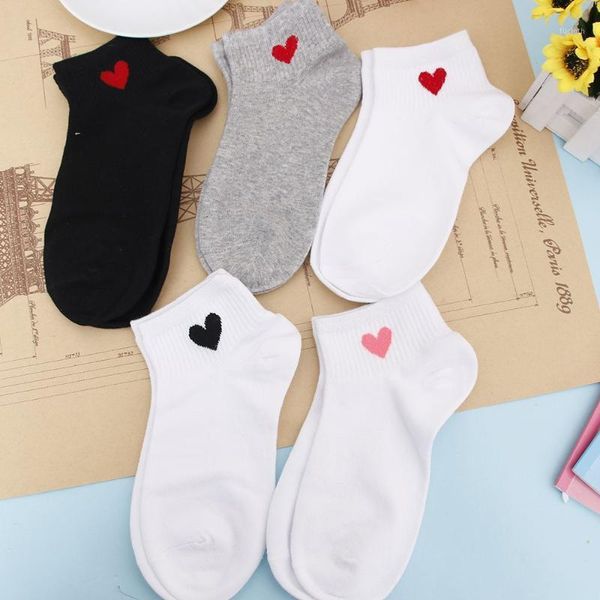 

heart cute college wind simple basic fresh female socks warm comfortable cotton spring and summer 1 pair fashion new, Black;white