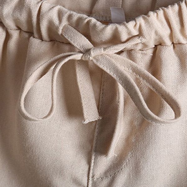 

solid lace up cotton and linen shorts, White;black