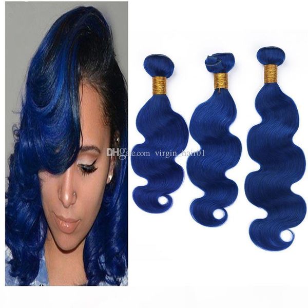 

8a grade blue body wave bundles 3pcs lot brazilian virgin human hair extensions body wavy dark blue human hair wefts, Black;brown