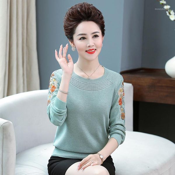 

women's sweaters arrival women cashmere embroidery autumn sweater blouse middle age mother round-neck long sleeve1, White;black