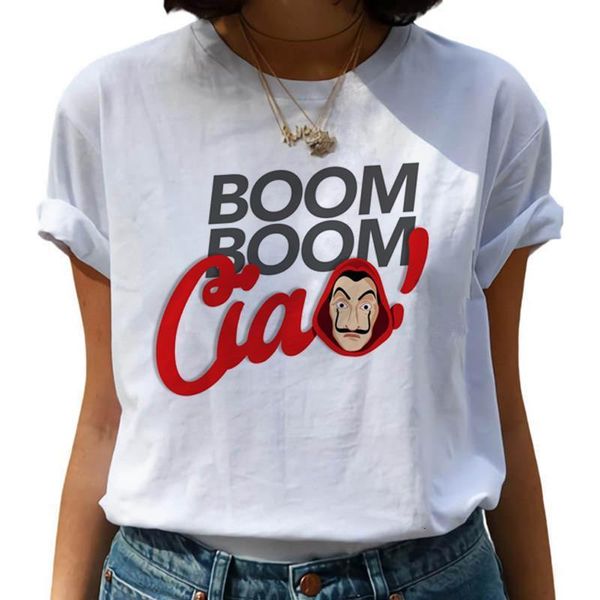 

женщины новые деньги heist t рубашки женщины la casa de papel хип-хоп футболки модный дом бумаги трубка мода топ, White