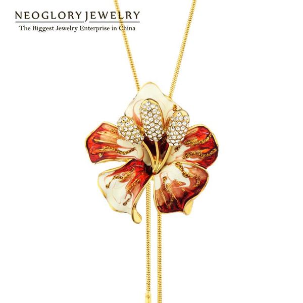 

chains neoglory rhinestone flower enamel long chain necklaces pendants for women light yellow gold color fashion jewelry 2021 ln1 ena1, Silver