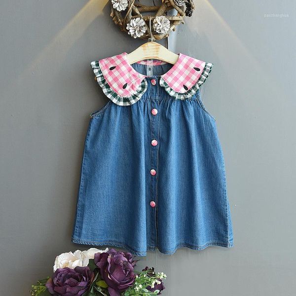 

girl's dresses 2021 girls flower summer lovely denim dress princess 161, Red;yellow