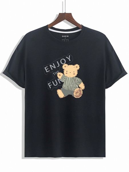 

men bear & slogan graphic tee t5s9#, White;black