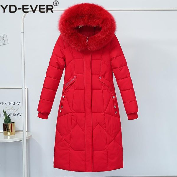 Frauen Daunen Parkas Plus Größe X-lange Winter Jacke Frauen Mit Kapuze Feste Beiläufige Mantel Mit Pelz Kragen Dicken mantel Weibliche