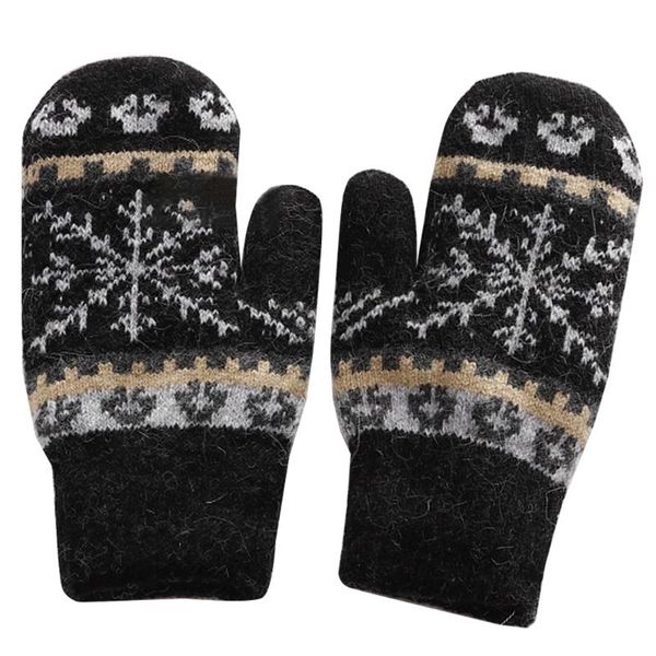 

five fingers gloves winter women fashion snowflake print full men outdoor warm thick mittens, Blue;gray