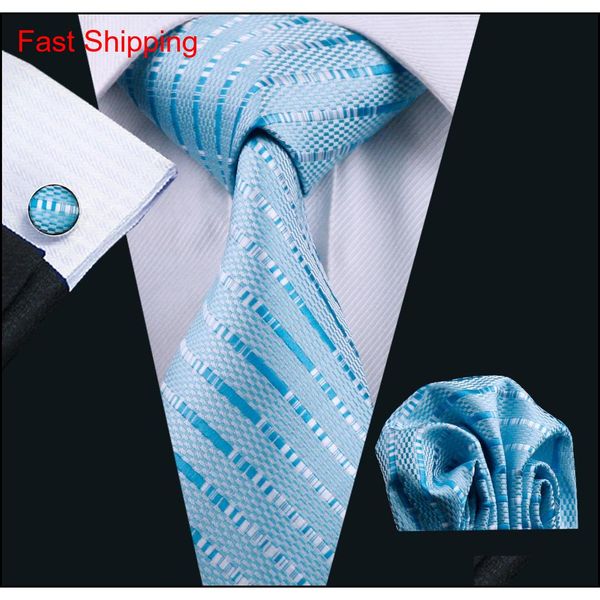 

wedding blue tie for men classic silk hanky cufflinks set jacquard woven formal work meeting leisure n-0703 0xls0, Black;blue