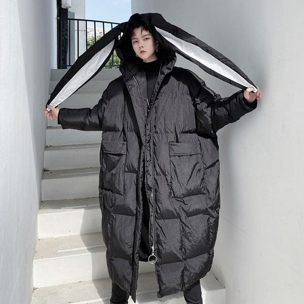 

men's down & parkas winter stylish thick warm hooded with long cartoon ears puffer parka coat oversize outwear black white m40