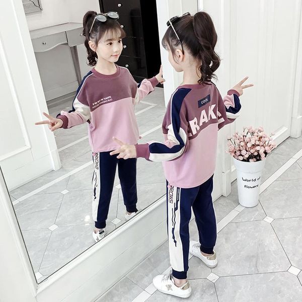 

autumn children's clothing long sleeve letters sweatshirt casual trouser 2pcs sport wear tracksuit for girl 10 to 12 years1, White