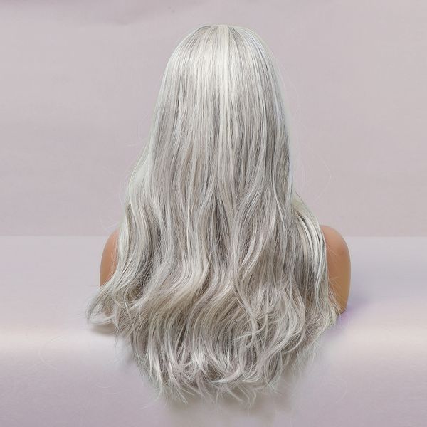 

costume accessories easihair long grey white synthetic wig for white women daily natural wavy hair cosplay wigs heat resistant, Silver