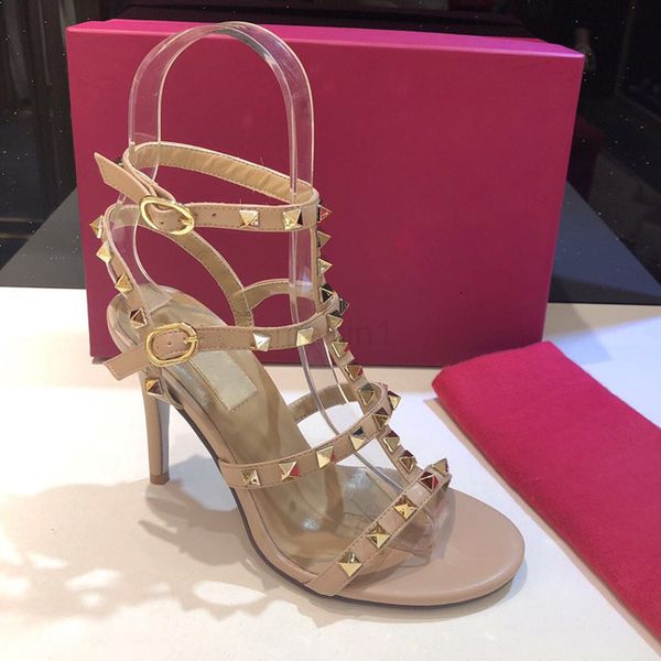 

luxury design 19ss women slingbacks designer gladiator sandals rivet shoes red nude extreme high heels pumps 9.5cm heel size 42, Black