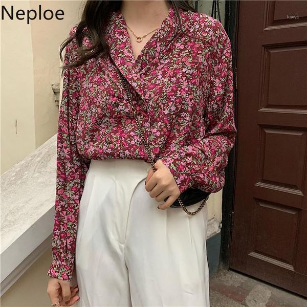 

neploe 2020 spring korean v-neck women chiffon shirt vintage floral long sleeve pullover blusa elegant ladies blouse 591961, White