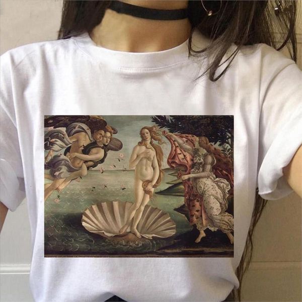 

painting the birth of venus oil painting women aesthetic print t shirt new 2020 summer leisure harajuku loose o neck womens tee, White