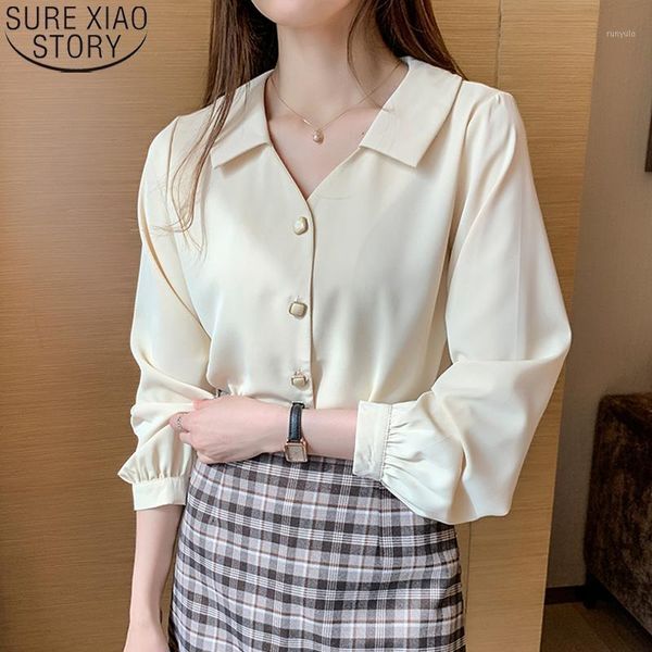 

office lady style shirt womens and blouses 2020 autumn long sleeve shirts v-neck chiffon blouse women blusas 106851, White