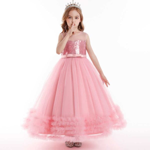 

children's dress skirt summer girls' sequin wedding dress embroidered mesh princess fluffy skirt, Red;yellow