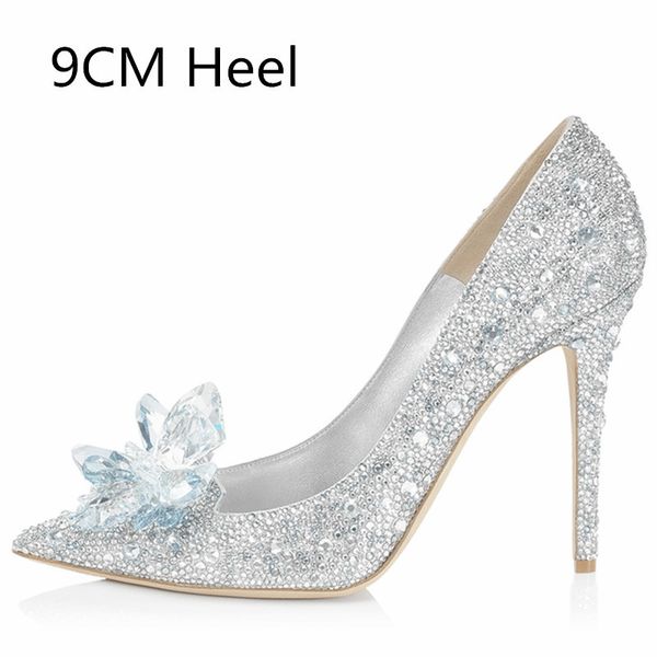 

2020-plus new strass high каблуки женские бомбы cinderella, указанные на кристалл женщины свадебные туфли на два дюйма / семь дюймов / девят, Black