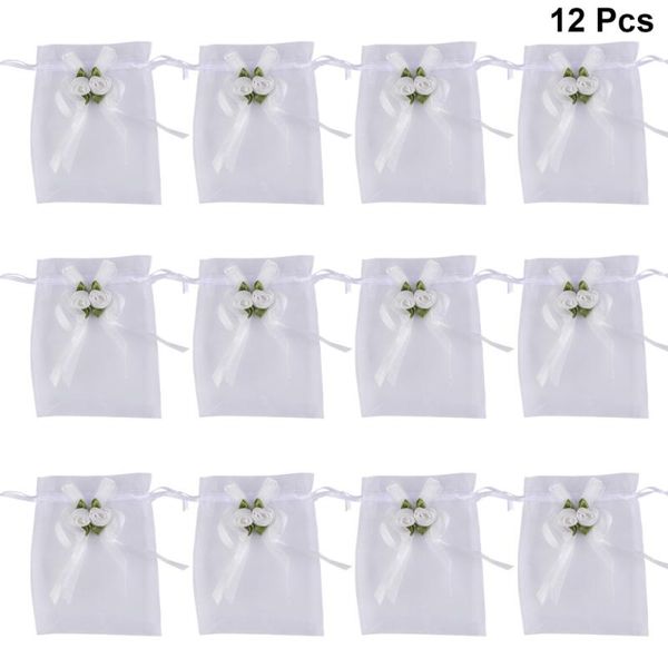 

gift wrap 12pcs net yarn candy bag bow flower storage for wedding party gathering (10x12cm, white)