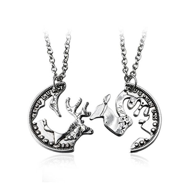 

fashion retro heart broken time necklace set chain love heart-shaped couple necklace sale, Silver
