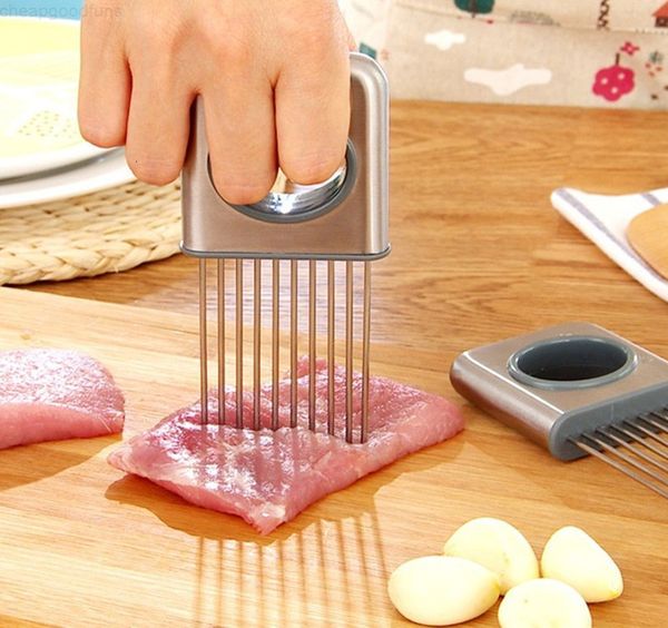 

new easy onion holder slicer vegetable tools tomato cutter stainless steel kitchen gadgets no more stinky hands ship by