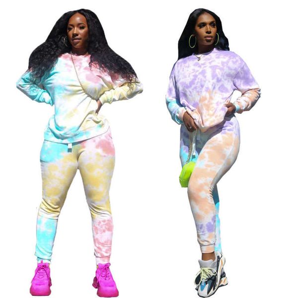 

tie dye sweater set printed women's two piece sportswear winter, Gray