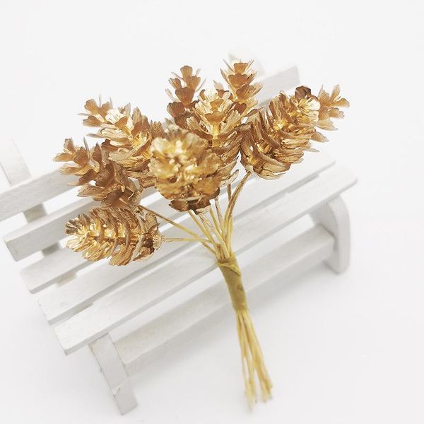 

christmas decorations 6pcs decoration accessories gold silver pine cone leaf diy handmade gift box artificial flower