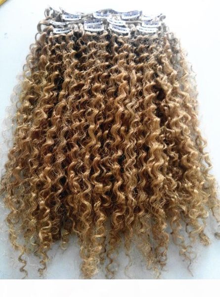 

brazilian human virgin remy curly hair weft natural curl weaves unprocessed blonde 270# double drawn clip in extensions, Black;brown