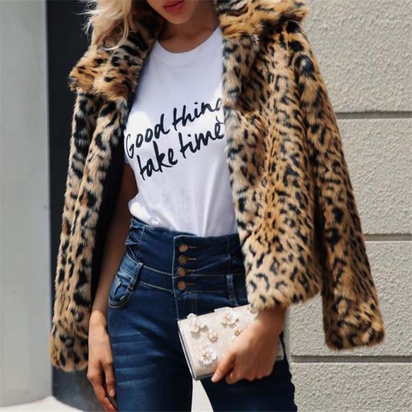 

europe and united states leopard coat imitation fur jacket coats fashion lapel jacket autumn winter long-sleeved plush jackets1, Black