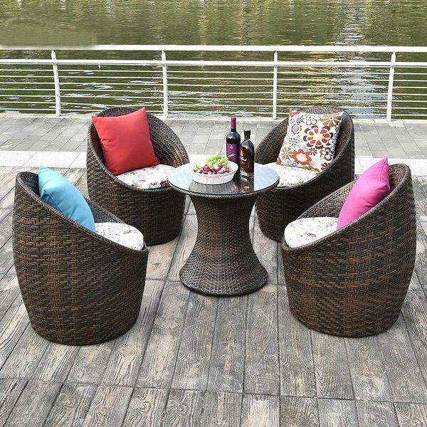 

northern european outdoor casual rattan dining table simple coffee western restaurant modern handmade rattan chair combination