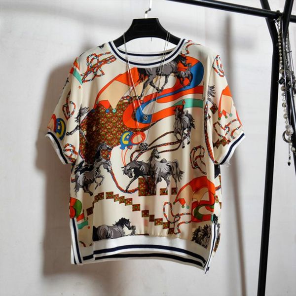 

casual loose women print blouses short sleeve summer women print vintage short sleeve lady shirts female, White
