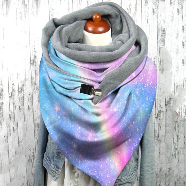 

tie dye winter scarf women casual printing vintage shawls and wraps retro schal multi-purpose shawl button scarf russian szalik, Blue;gray