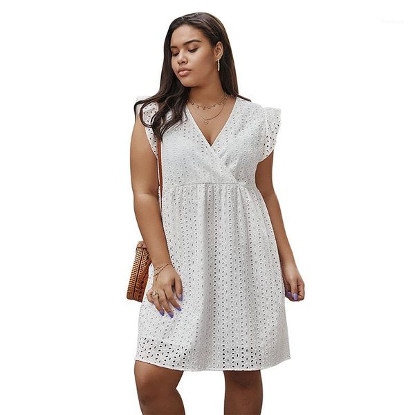 

white hollow out dress summer 2020 sleeveless women v neck cotton boho plus size dress casual office lady dresses vestidos1, Black;gray