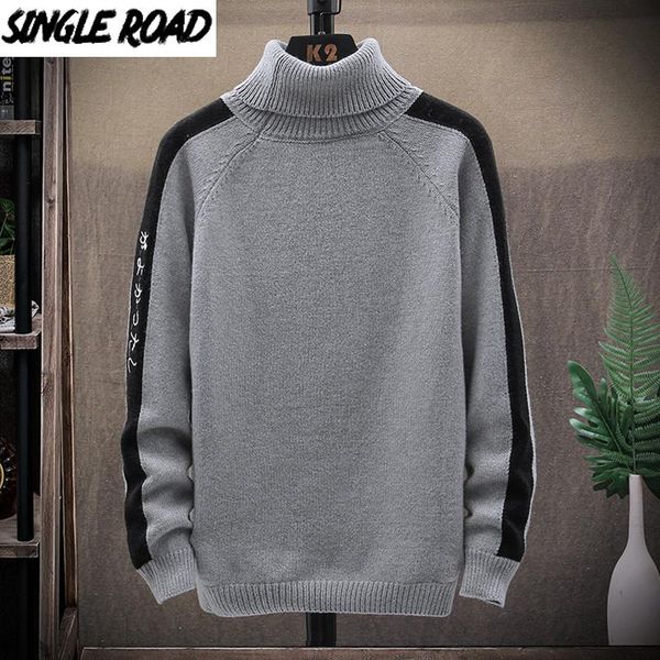 

singleroad mens turtlenecks sweater men 2020 winter patchwork high collar sweaters harajuku turtleneck casual grey sweater men, White;black