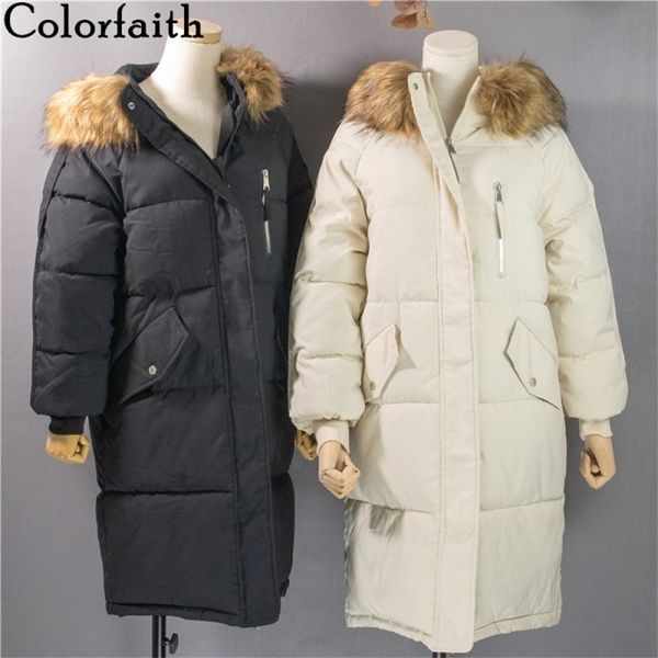 

colorfaith new autumn winter women long jacket quilted office puffer parkas high-quality hooded warm oversize coat co810 201030, Black