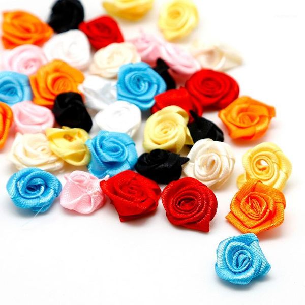 

100pcs/lot multi colors 2cm handmade diy satin ribbon rose flower wedding decoration appliques craft accessories1