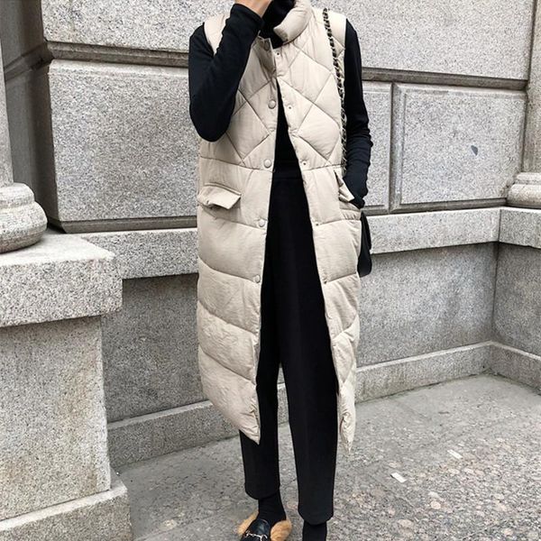 

hzirip warm padded cotton overcoat long vest jacket winter coat stand collar casual parkas for women plus size thick coat female1, Black