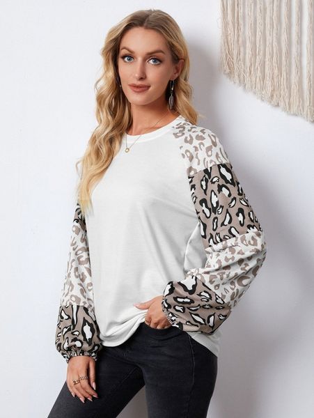 

emery rose contrast leopard raglan sleeve sweatshirt v2l5#, White;black