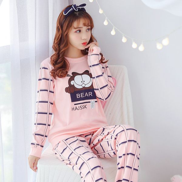 

2020 new autumn and winter pajamas set milk silk long-sleeved pajamas simple ladies home home casual wear pajamas thermal underwear wear, Black;pink