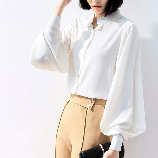 

fashion chiffon sleeve shirt 2020 new women designer lantern clothes korean vintage stand collar blue black white shirts1
