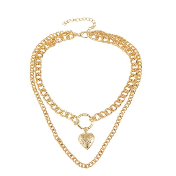 

аксессуары форма сердца подвеска женщины преувеличивание двойной слой краснение толстая цепь ожерелье колье аксессуары сердце jllayd ffshop2, Golden;silver