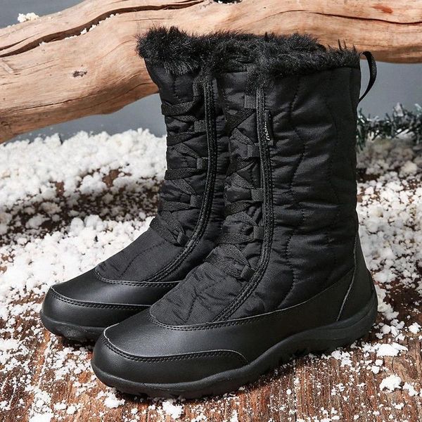 

outdoor snow boots women winter waterproof non-slip new cotton boots warm women's shoes in the tube plus velvet thick waterproof #np6v, Black