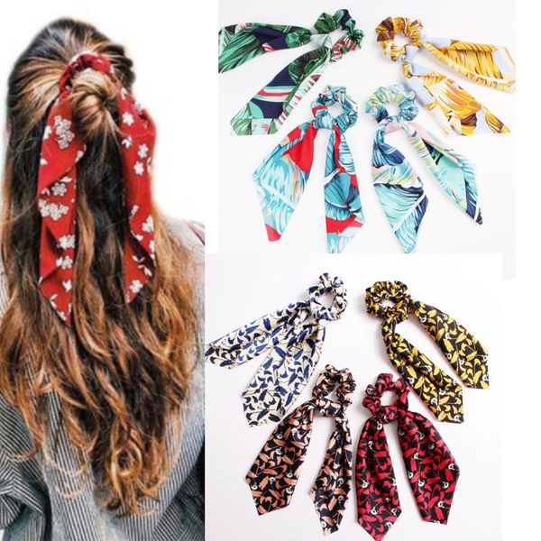 

hair accessories floral leopard bow scrunchie women scarf boho elastic bands rope girls ties headband